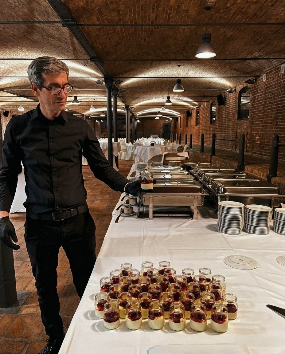 Servicekraft von HAM-Event am aufgebauten Buffet